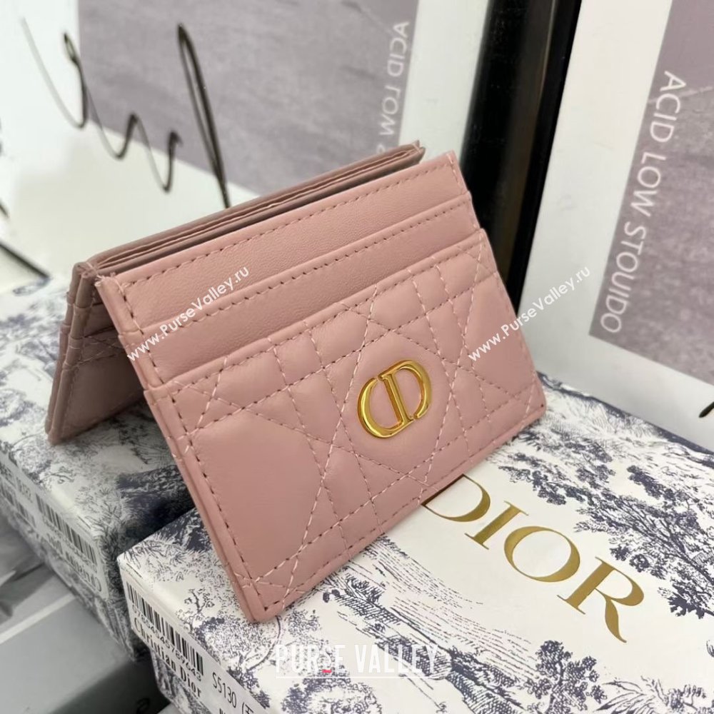 Dior Caro Five-Slot Card Holder Wallet in Light Pink Calfskin 2024 (DMZ-2411107)