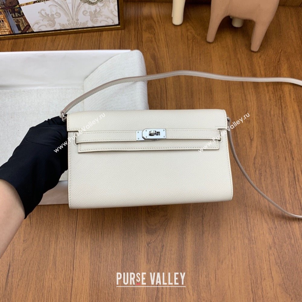 Hermes Kelly To Go Wallet Bag in Original Epsom Leather Milk Shake White/Silver 2024(Full Handmade) (XYA-24100813)