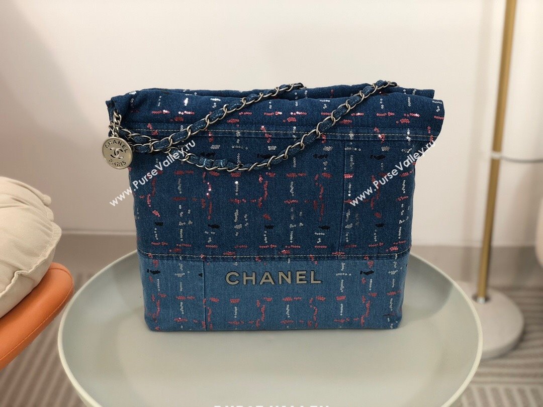 Chanel 22 Small Bag in Denim and Sequines AS3260 Blue 2024 (SM-24062502)