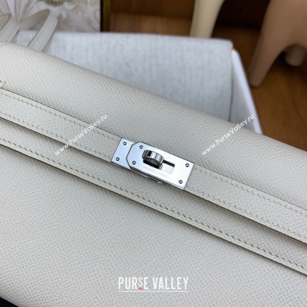 Hermes Kelly To Go Wallet Bag in Original Epsom Leather Milk Shake White/Silver 2024(Full Handmade) (XYA-24100813)