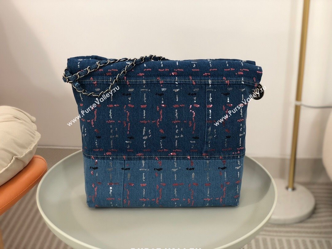 Chanel 22 Small Bag in Denim and Sequines AS3260 Blue 2024 (SM-24062502)