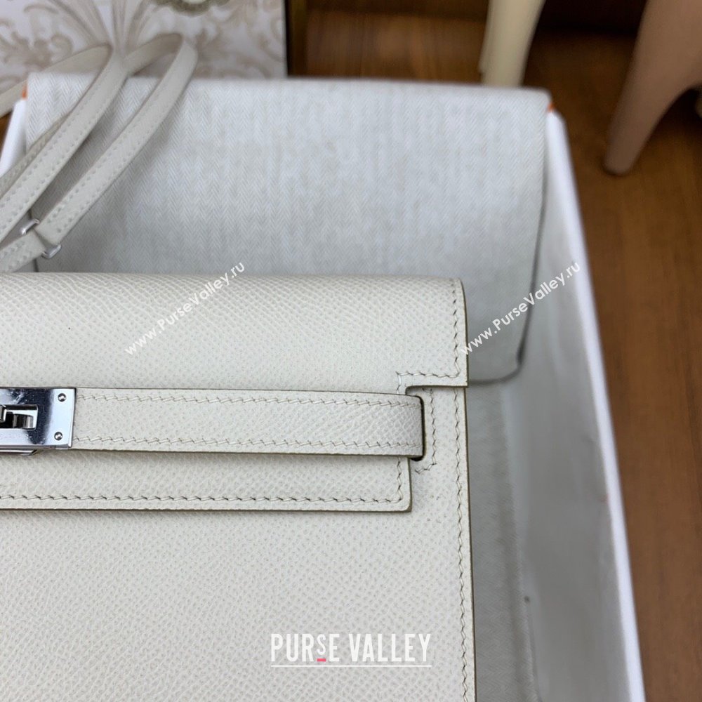 Hermes Kelly To Go Wallet Bag in Original Epsom Leather Milk Shake White/Silver 2024(Full Handmade) (XYA-24100813)