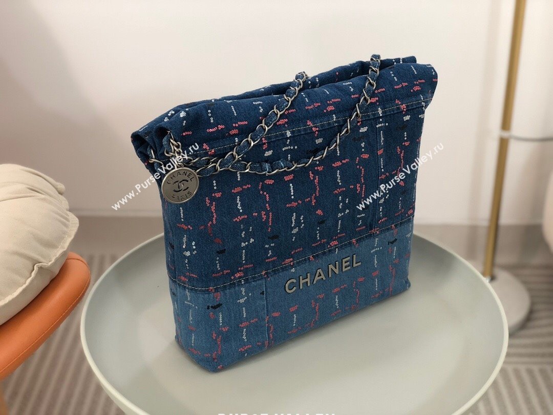 Chanel 22 Small Bag in Denim and Sequines AS3260 Blue 2024 (SM-24062502)