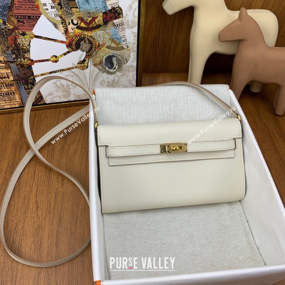 Hermes Kelly To Go Wallet Bag in Original Epsom Leather Milk Shake White/Gold 2024(Full Handmade) (XYA-24100814)