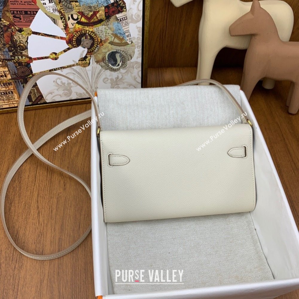 Hermes Kelly To Go Wallet Bag in Original Epsom Leather Milk Shake White/Gold 2024(Full Handmade) (XYA-24100814)