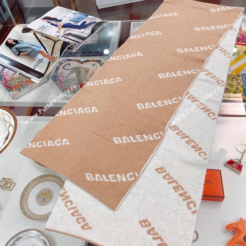 Balenciaga Allover Logo Cashmere Scarf 38x200cm Beige 2021 21100761 (A-21100761)
