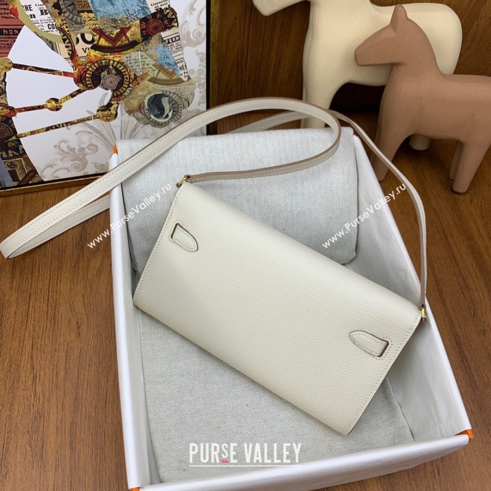 Hermes Kelly To Go Wallet Bag in Original Epsom Leather Milk Shake White/Gold 2024(Full Handmade) (XYA-24100814)