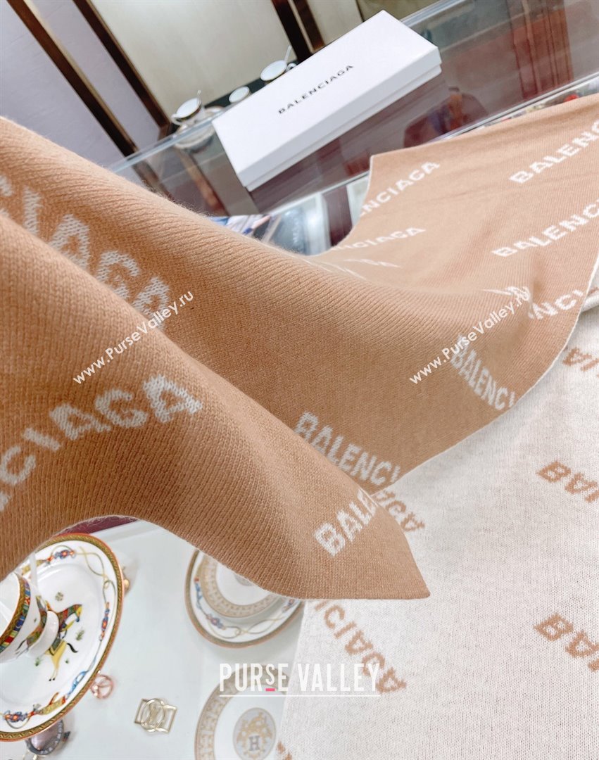 Balenciaga Allover Logo Cashmere Scarf 38x200cm Beige 2021 21100761 (A-21100761)