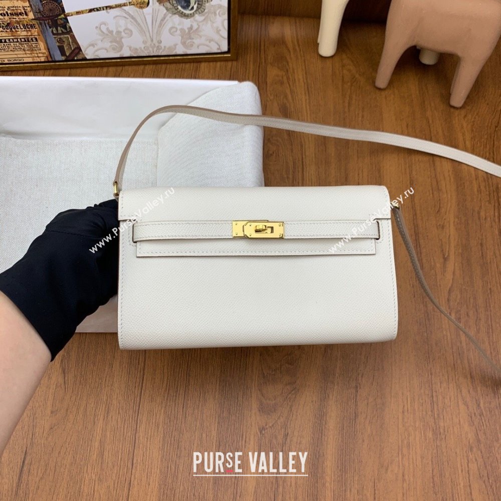 Hermes Kelly To Go Wallet Bag in Original Epsom Leather Milk Shake White/Gold 2024(Full Handmade) (XYA-24100814)