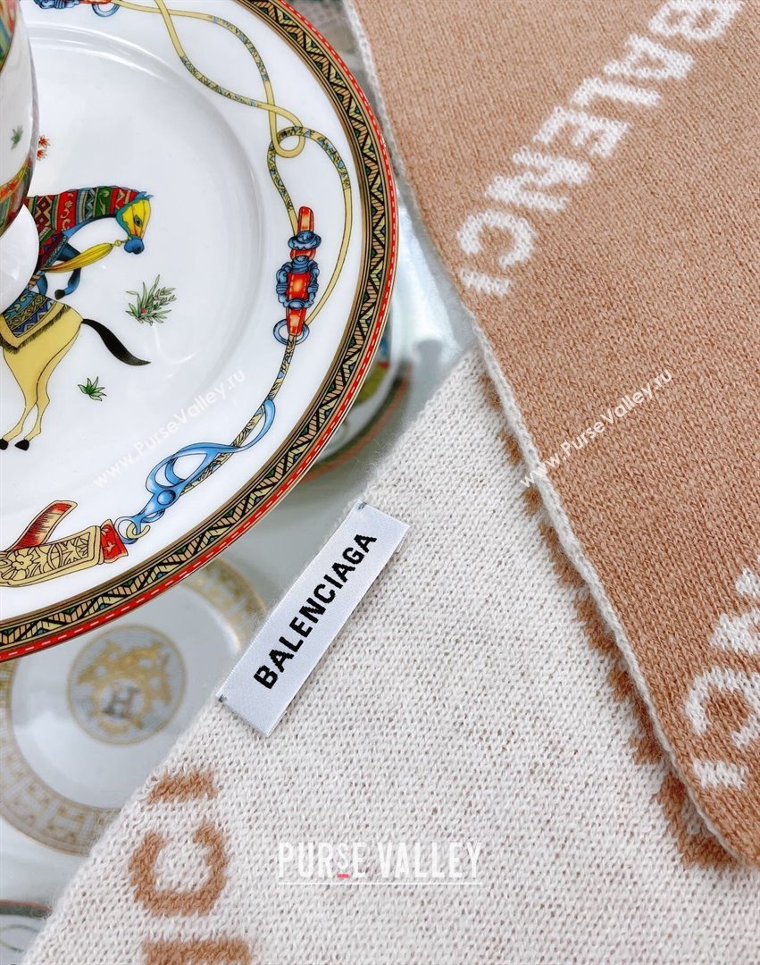 Balenciaga Allover Logo Cashmere Scarf 38x200cm Beige 2021 21100761 (A-21100761)