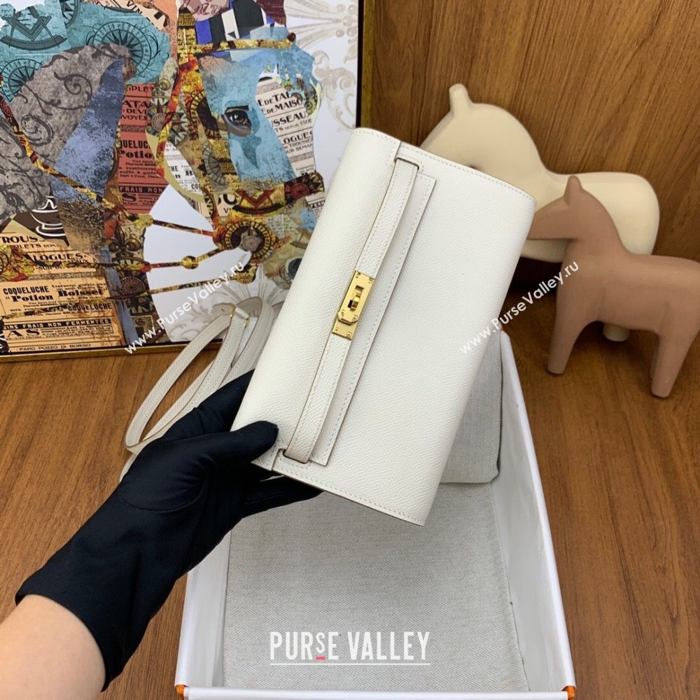 Hermes Kelly To Go Wallet Bag in Original Epsom Leather Milk Shake White/Gold 2024(Full Handmade) (XYA-24100814)