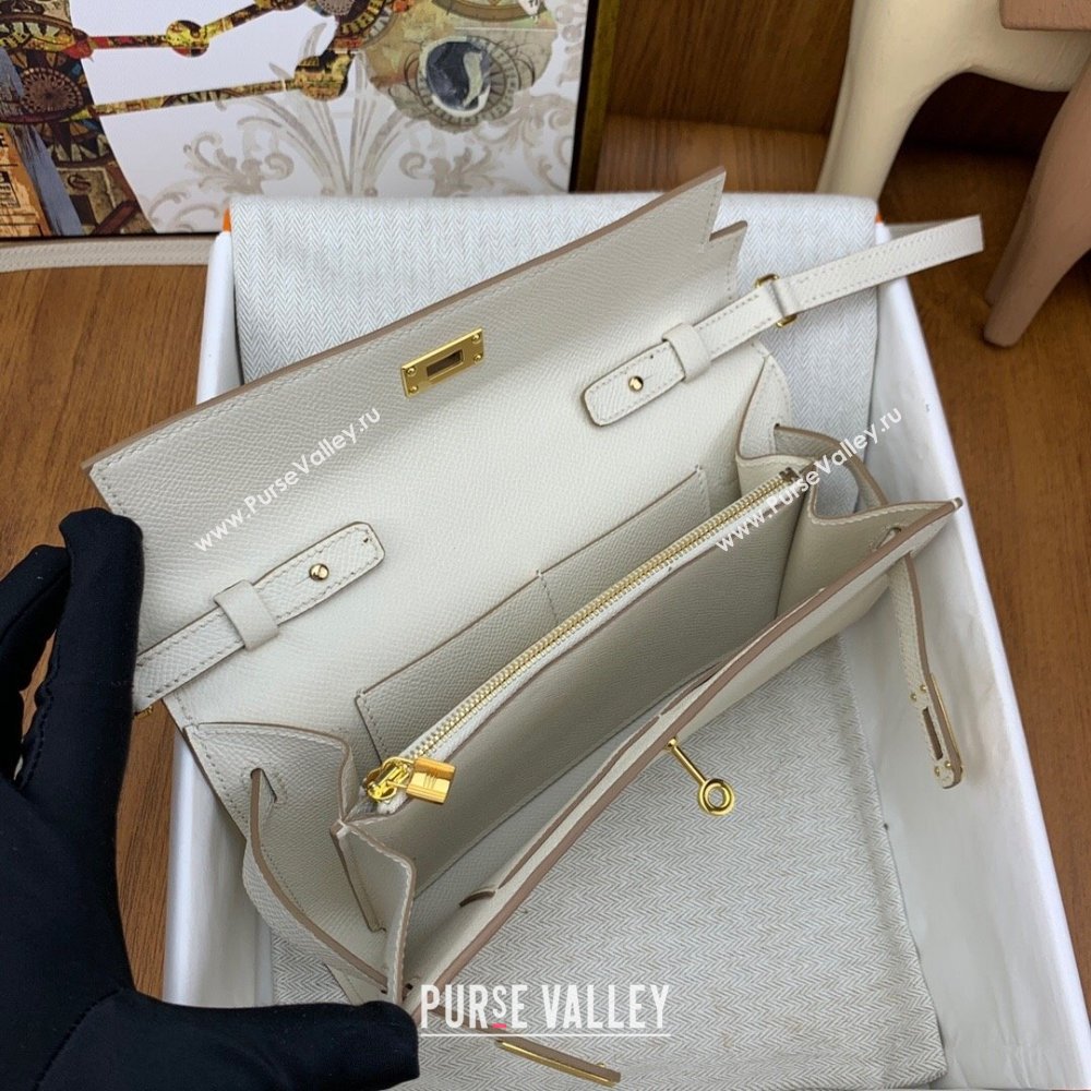 Hermes Kelly To Go Wallet Bag in Original Epsom Leather Milk Shake White/Gold 2024(Full Handmade) (XYA-24100814)