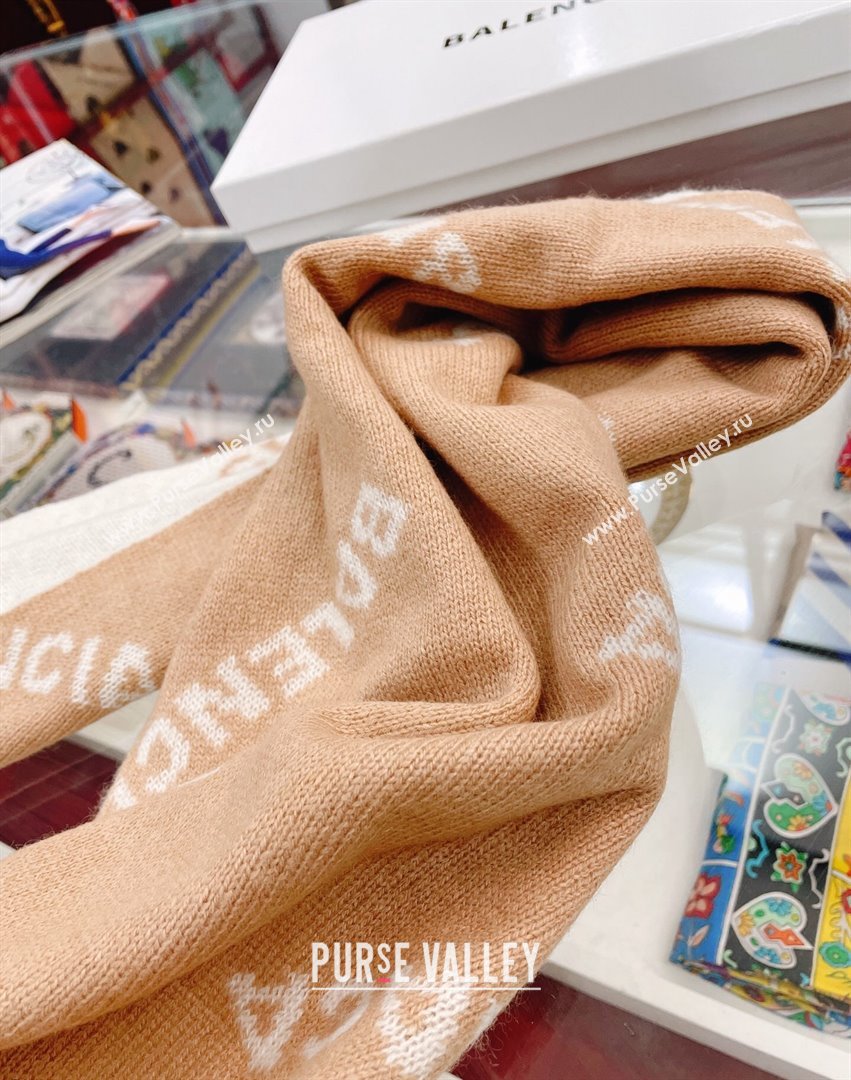 Balenciaga Allover Logo Cashmere Scarf 38x200cm Beige 2021 21100761 (A-21100761)