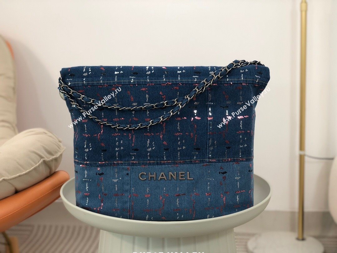 Chanel 22 Bag in Denim and Sequines AS3261 Blue 2024 (SM-24062503)