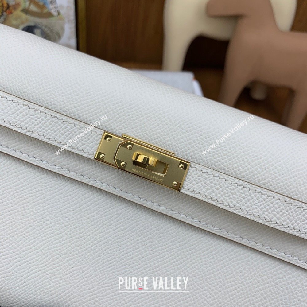 Hermes Kelly To Go Wallet Bag in Original Epsom Leather Milk Shake White/Gold 2024(Full Handmade) (XYA-24100814)