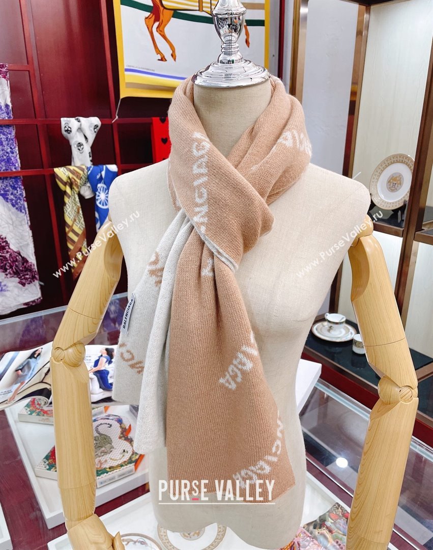 Balenciaga Allover Logo Cashmere Scarf 38x200cm Beige 2021 21100761 (A-21100761)
