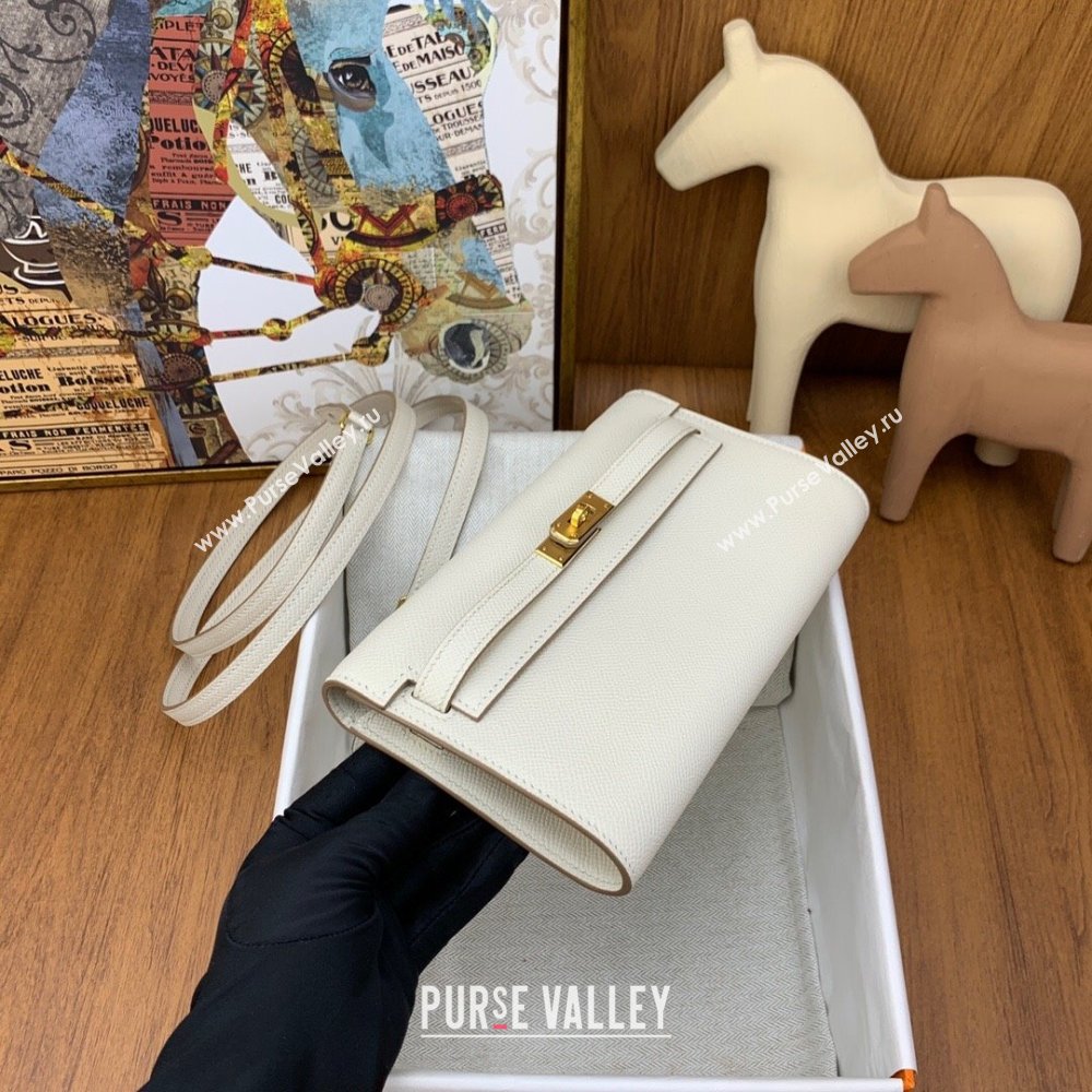 Hermes Kelly To Go Wallet Bag in Original Epsom Leather Milk Shake White/Gold 2024(Full Handmade) (XYA-24100814)