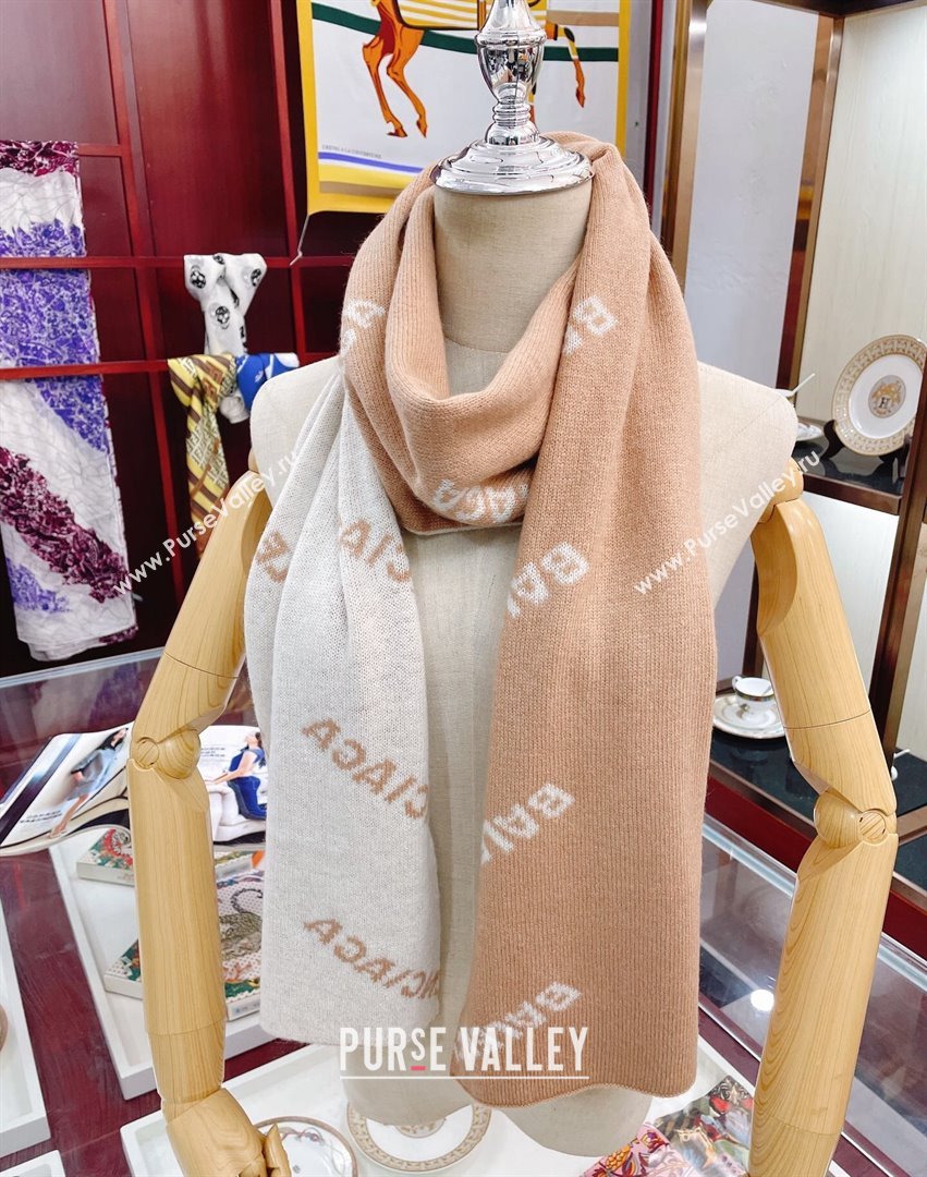 Balenciaga Allover Logo Cashmere Scarf 38x200cm Beige 2021 21100761 (A-21100761)