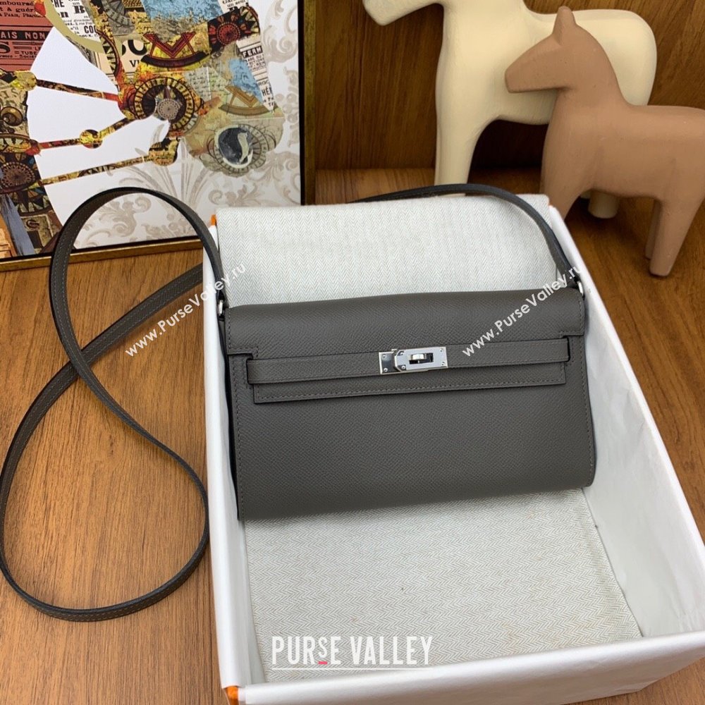 Hermes Kelly To Go Wallet Bag in Original Epsom Leather 8F Tinware Grey/Silver 2024(Full Handmade) (XYA-24100815)