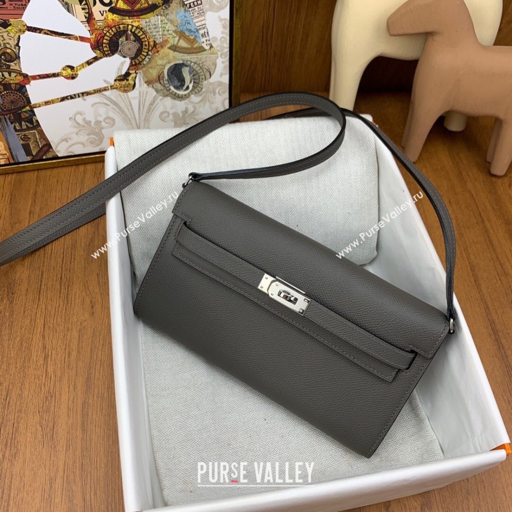 Hermes Kelly To Go Wallet Bag in Original Epsom Leather 8F Tinware Grey/Silver 2024(Full Handmade) (XYA-24100815)