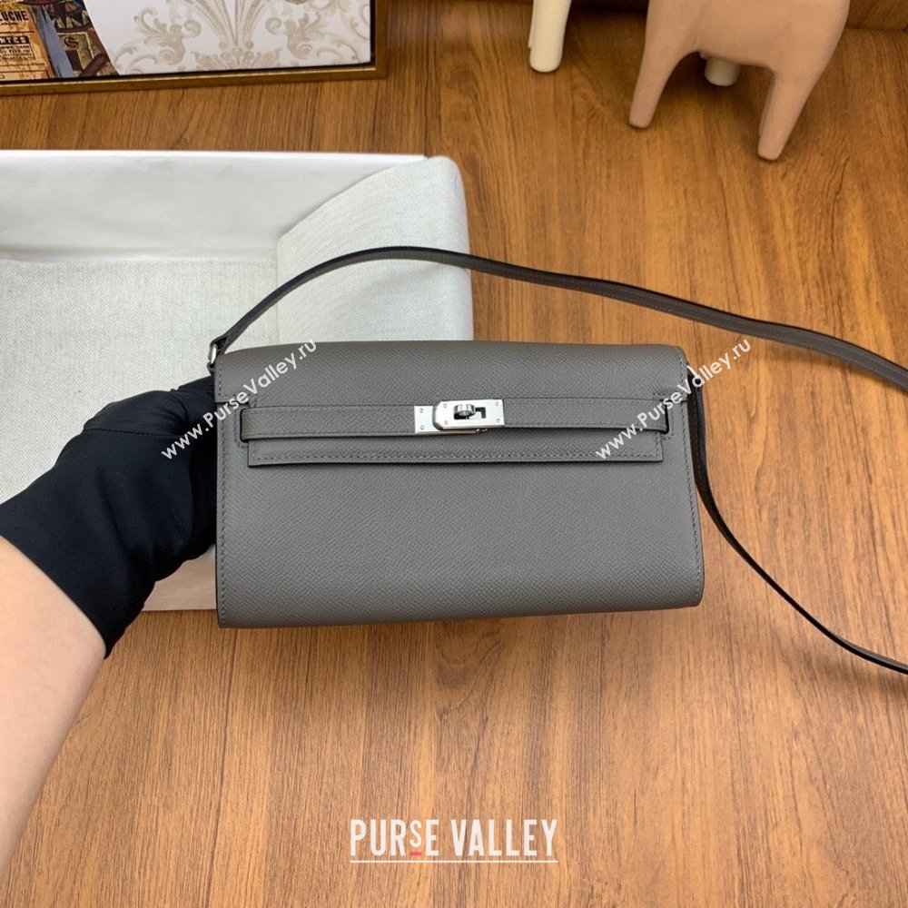 Hermes Kelly To Go Wallet Bag in Original Epsom Leather 8F Tinware Grey/Silver 2024(Full Handmade) (XYA-24100815)