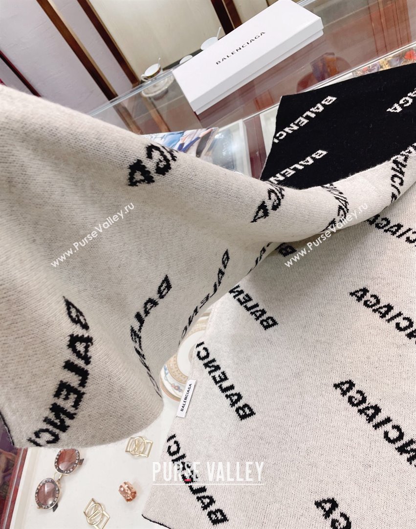 Balenciaga Allover Logo Cashmere Scarf 38x200cm Black 2021 21100762 (A-21100762)