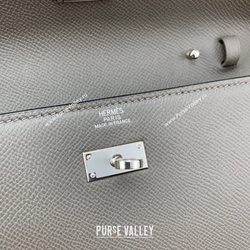 Hermes Kelly To Go Wallet Bag in Original Epsom Leather 8F Tinware Grey/Silver 2024(Full Handmade) (XYA-24100815)