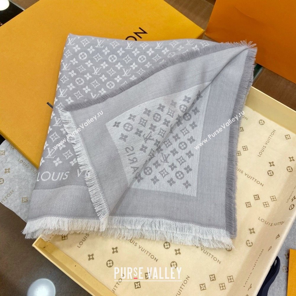 Louis Vuitton Wool Silk Monogram Scarf LV103021 Grey 2023 Top (5-23103021)