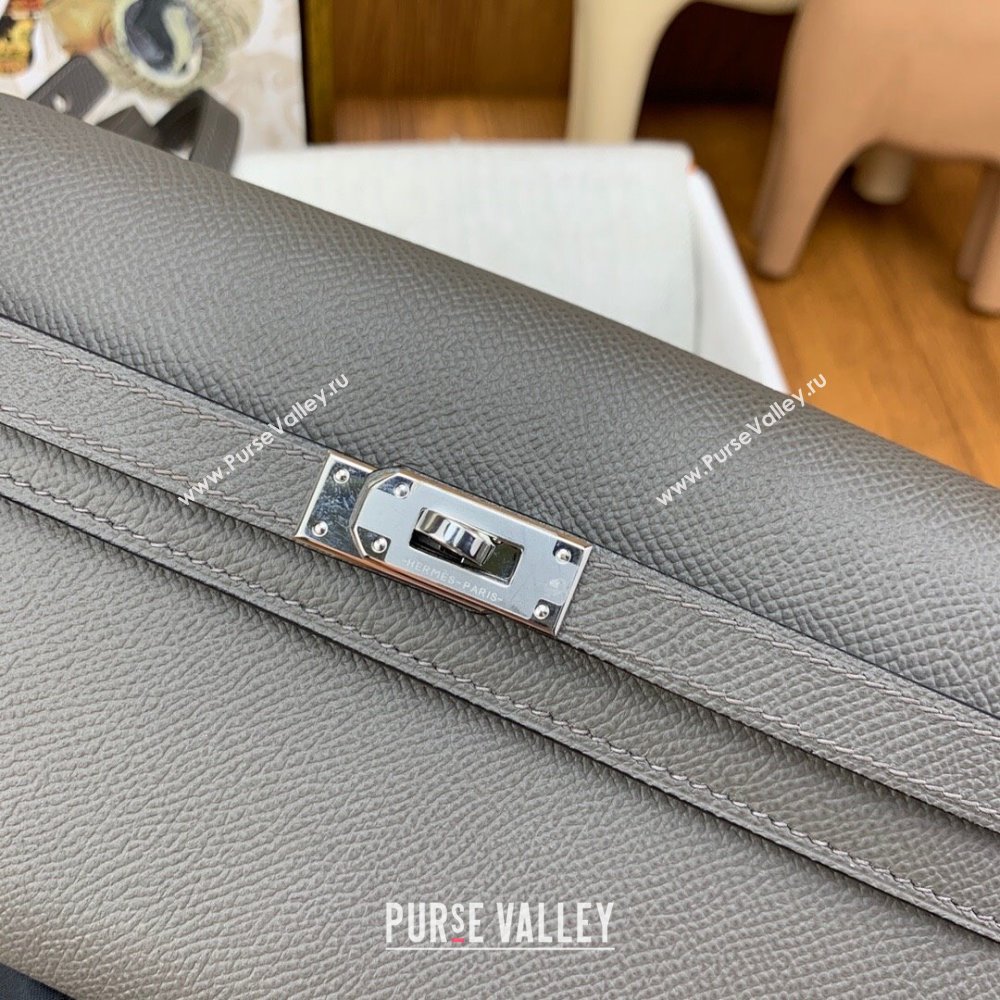 Hermes Kelly To Go Wallet Bag in Original Epsom Leather 8F Tinware Grey/Silver 2024(Full Handmade) (XYA-24100815)