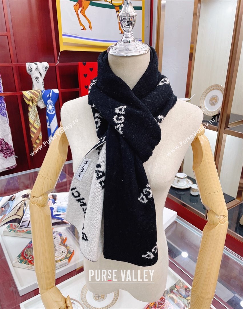 Balenciaga Allover Logo Cashmere Scarf 38x200cm Black 2021 21100762 (A-21100762)