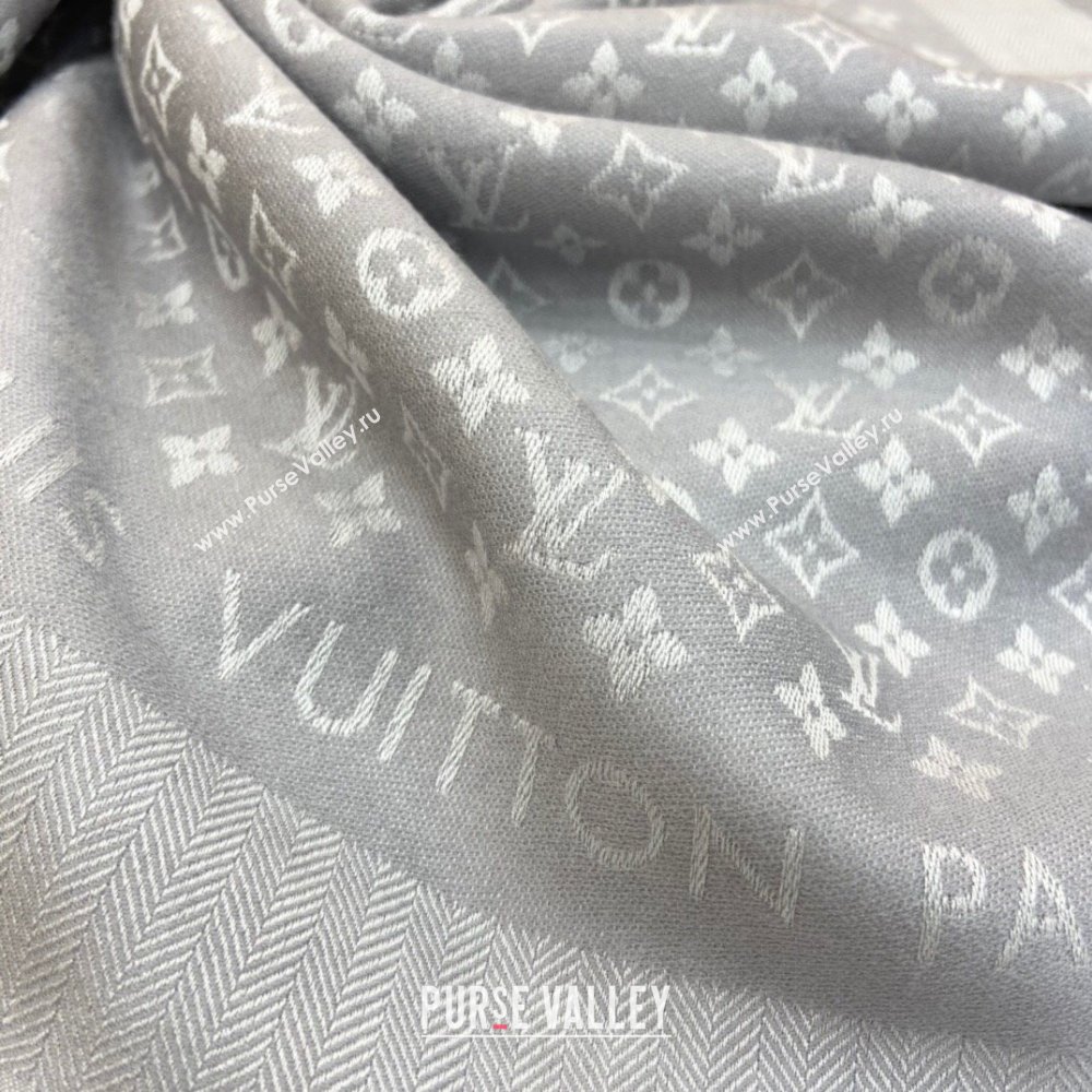 Louis Vuitton Wool Silk Monogram Scarf LV103021 Grey 2023 Top (5-23103021)