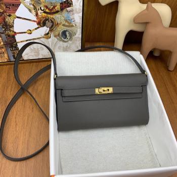 Hermes Kelly To Go Wallet Bag in Original Epsom Leather 8F Tinware Grey/Gold 2024(Full Handmade) (XYA-24100816)