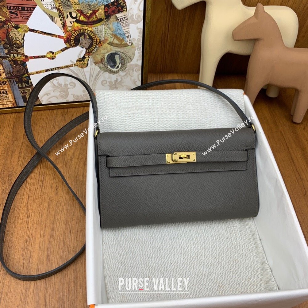 Hermes Kelly To Go Wallet Bag in Original Epsom Leather 8F Tinware Grey/Gold 2024(Full Handmade) (XYA-24100816)