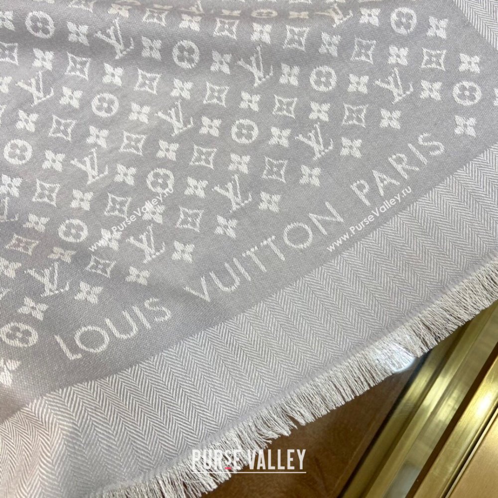 Louis Vuitton Wool Silk Monogram Scarf LV103021 Grey 2023 Top (5-23103021)