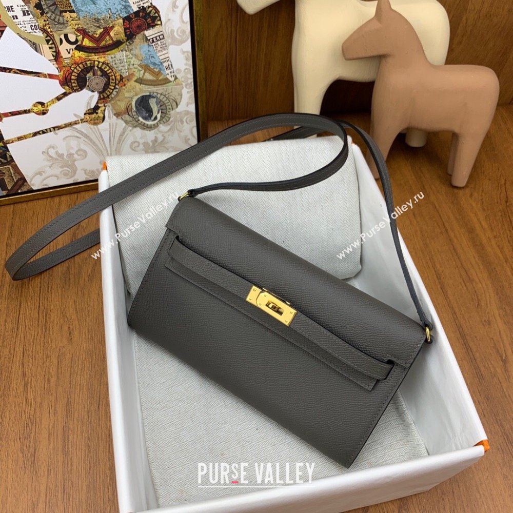 Hermes Kelly To Go Wallet Bag in Original Epsom Leather 8F Tinware Grey/Gold 2024(Full Handmade) (XYA-24100816)