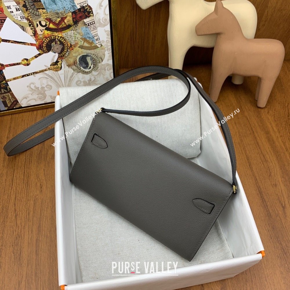 Hermes Kelly To Go Wallet Bag in Original Epsom Leather 8F Tinware Grey/Gold 2024(Full Handmade) (XYA-24100816)