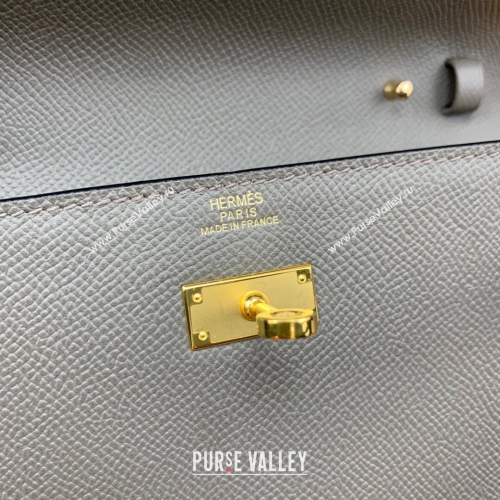 Hermes Kelly To Go Wallet Bag in Original Epsom Leather 8F Tinware Grey/Gold 2024(Full Handmade) (XYA-24100816)