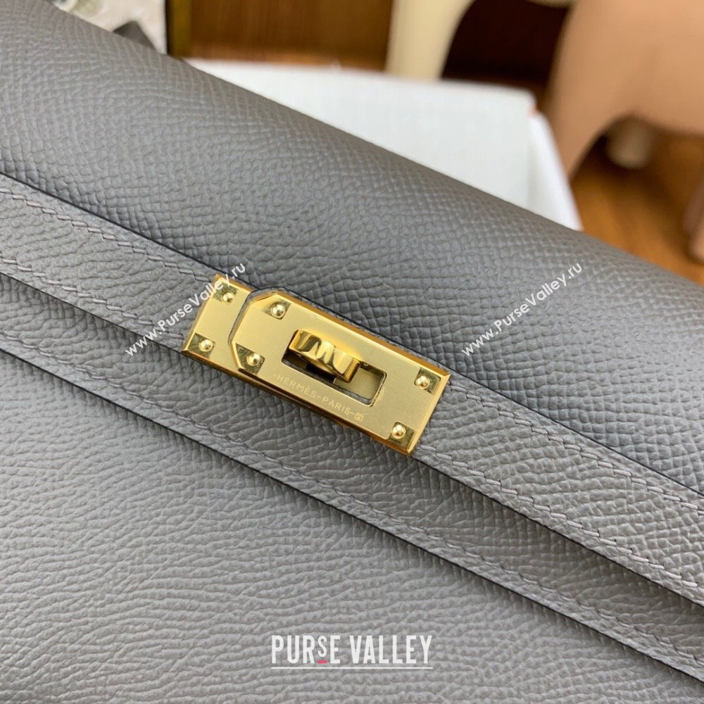 Hermes Kelly To Go Wallet Bag in Original Epsom Leather 8F Tinware Grey/Gold 2024(Full Handmade) (XYA-24100816)