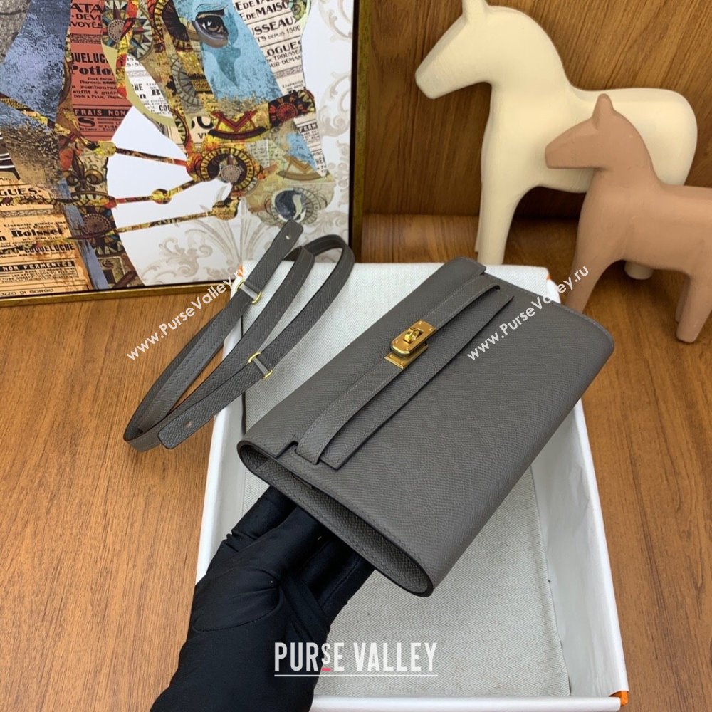 Hermes Kelly To Go Wallet Bag in Original Epsom Leather 8F Tinware Grey/Gold 2024(Full Handmade) (XYA-24100816)