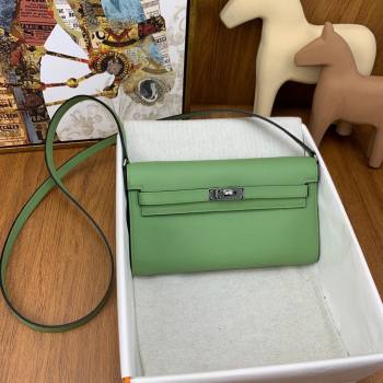 Hermes Kelly To Go Wallet Bag in Original Epsom Leather 3I Avocado Green/Silver 2024(Full Handmade) (XYA-24100817)