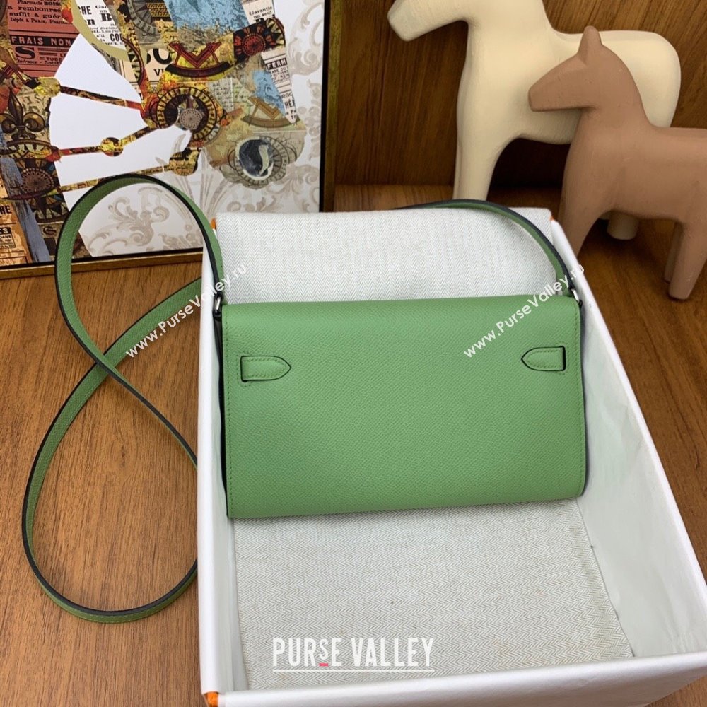 Hermes Kelly To Go Wallet Bag in Original Epsom Leather 3I Avocado Green/Silver 2024(Full Handmade) (XYA-24100817)