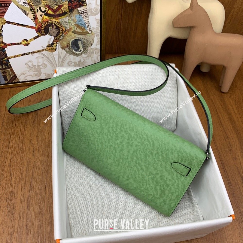 Hermes Kelly To Go Wallet Bag in Original Epsom Leather 3I Avocado Green/Silver 2024(Full Handmade) (XYA-24100817)