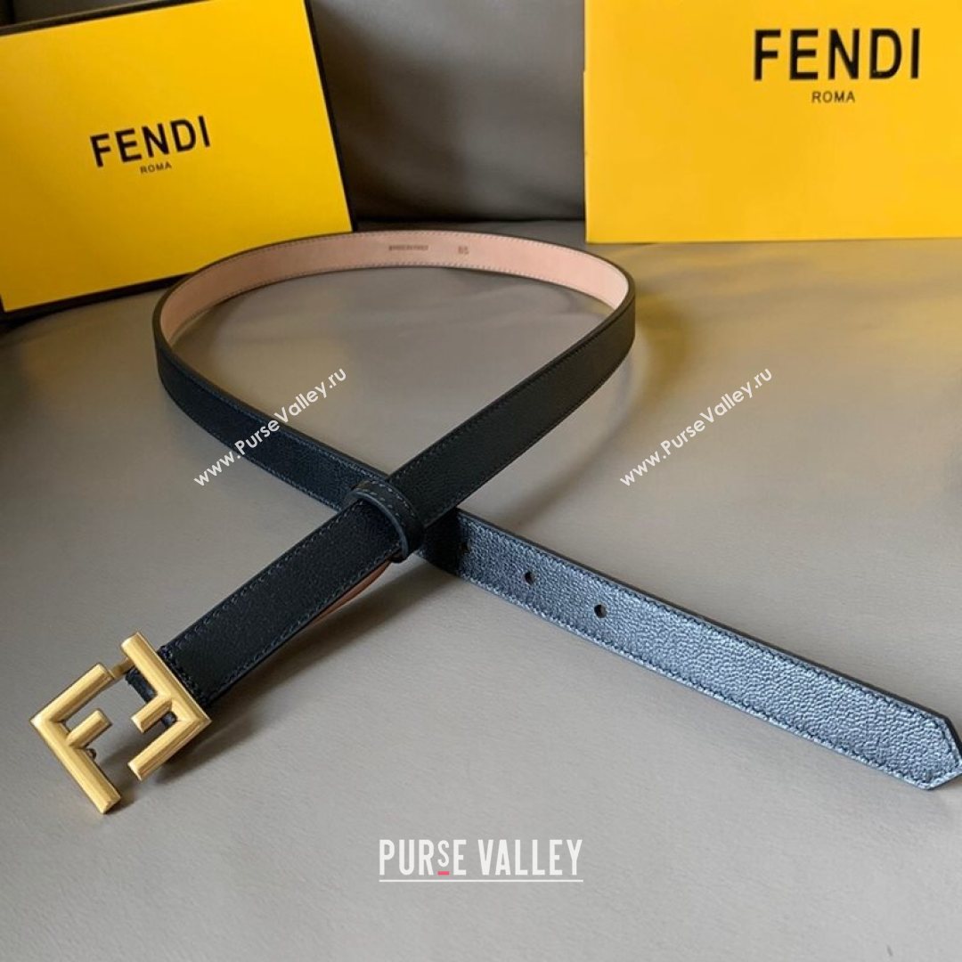 Fendi Womens Calfskin Belt 20mm with FF Buckle Black/Gold 2021 (99-21082341)