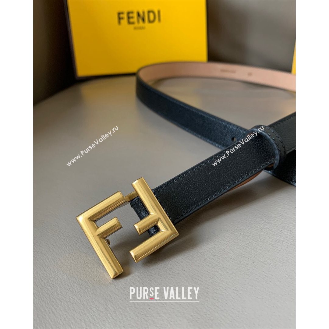 Fendi Womens Calfskin Belt 20mm with FF Buckle Black/Gold 2021 (99-21082341)