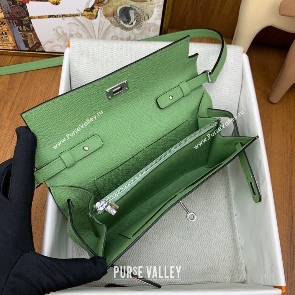 Hermes Kelly To Go Wallet Bag in Original Epsom Leather 3I Avocado Green/Silver 2024(Full Handmade) (XYA-24100817)