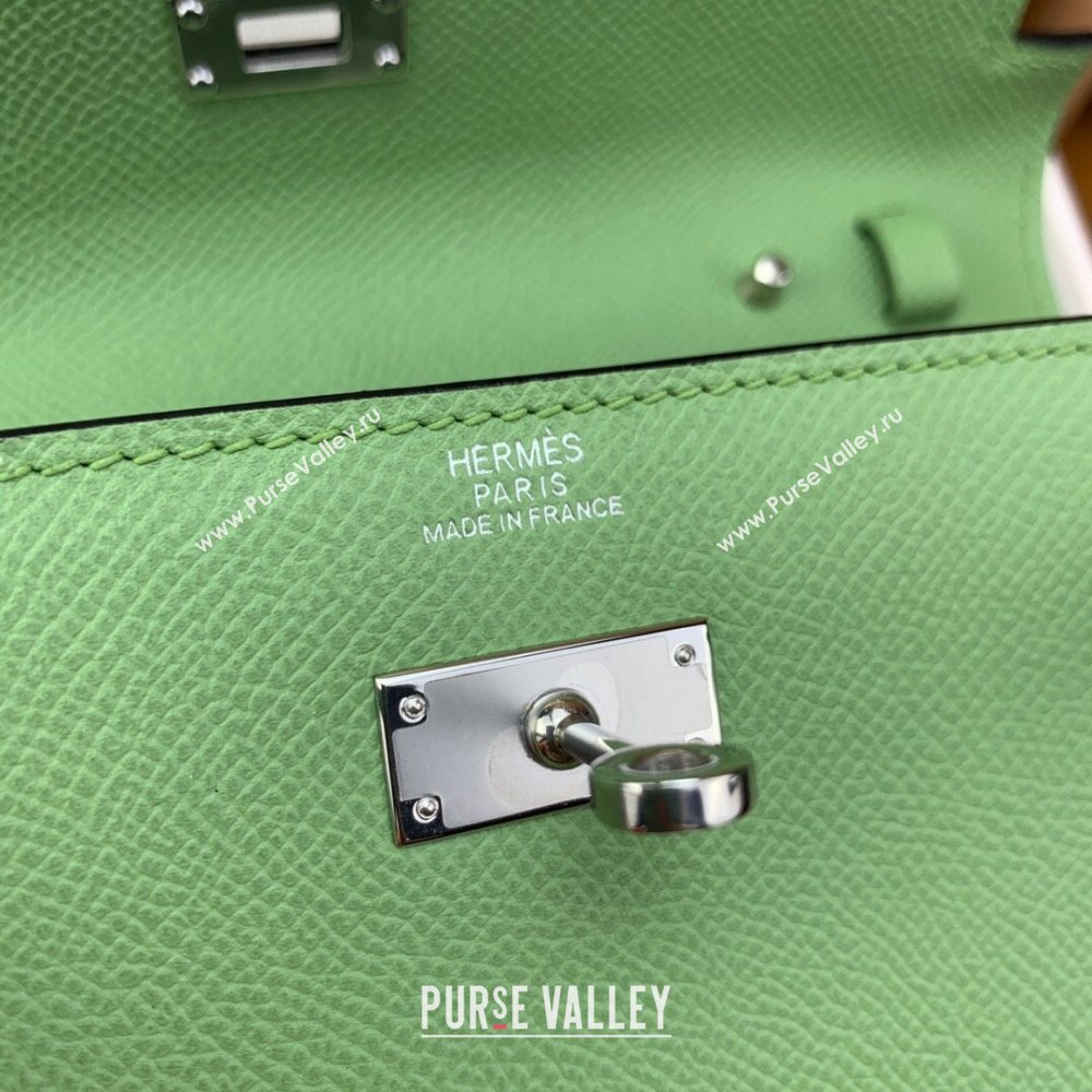 Hermes Kelly To Go Wallet Bag in Original Epsom Leather 3I Avocado Green/Silver 2024(Full Handmade) (XYA-24100817)