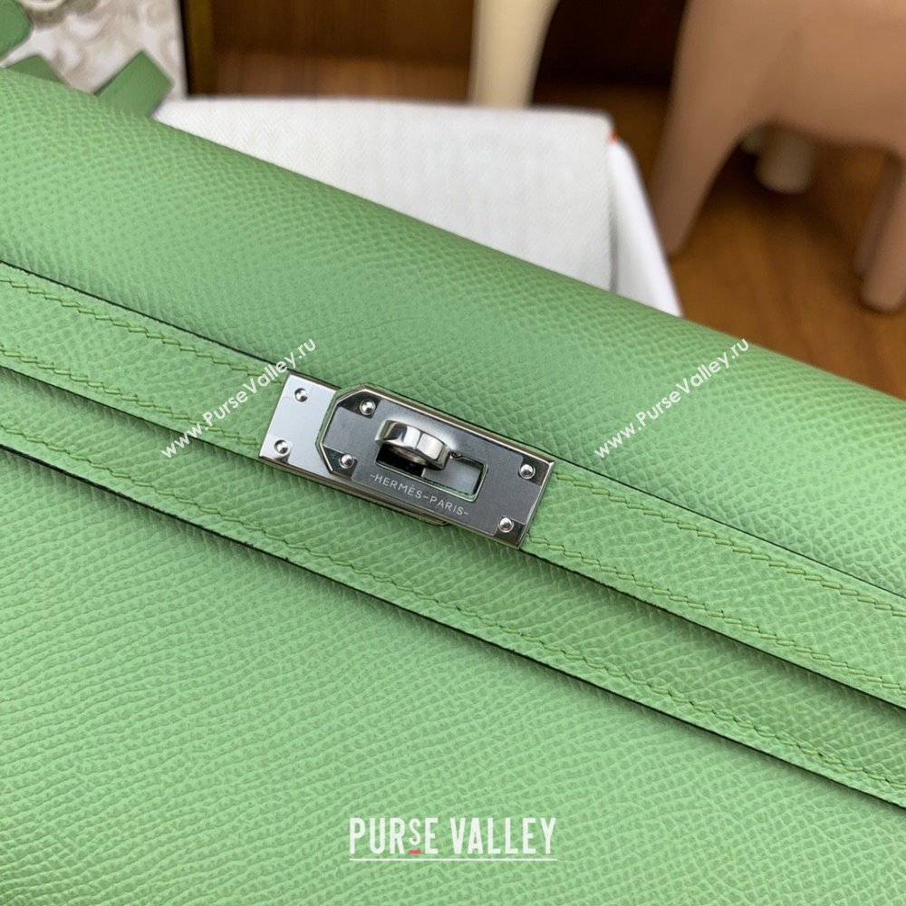 Hermes Kelly To Go Wallet Bag in Original Epsom Leather 3I Avocado Green/Silver 2024(Full Handmade) (XYA-24100817)