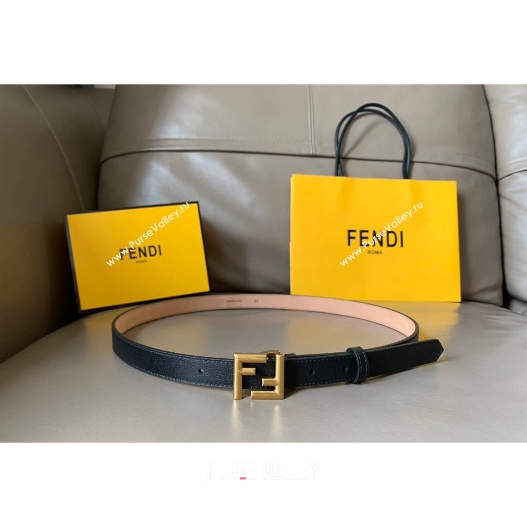 Fendi Womens Calfskin Belt 20mm with FF Buckle Black/Gold 2021 (99-21082341)