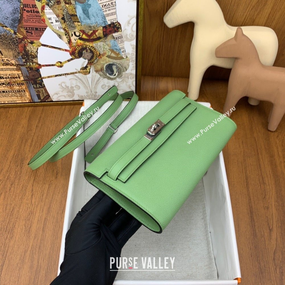 Hermes Kelly To Go Wallet Bag in Original Epsom Leather 3I Avocado Green/Silver 2024(Full Handmade) (XYA-24100817)