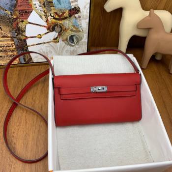 Hermes Kelly To Go Wallet Bag in Original Epsom Leather Q5 National Flag Red/Silver 2024(Full Handmade) (XYA-24100818)